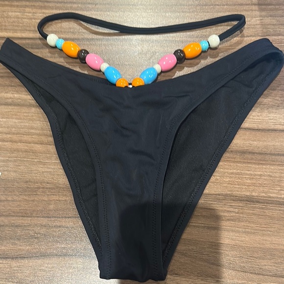 Black Bikini Bottom with Beaded Detail - Picture 1 of 3